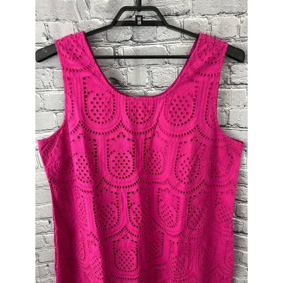 J. Jill Fuchsia Pink  Pineapple Eyelet Sleeveless Cotton Shift Dress 2X NWT - Picture 10 of 11